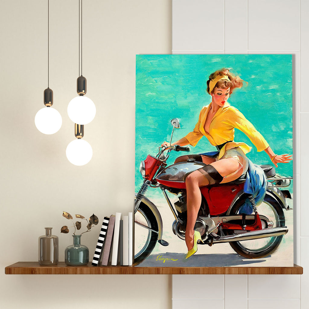 Design Art 'Woman with Bicycle in Spotlight' Photographic Print on Metal, Blue