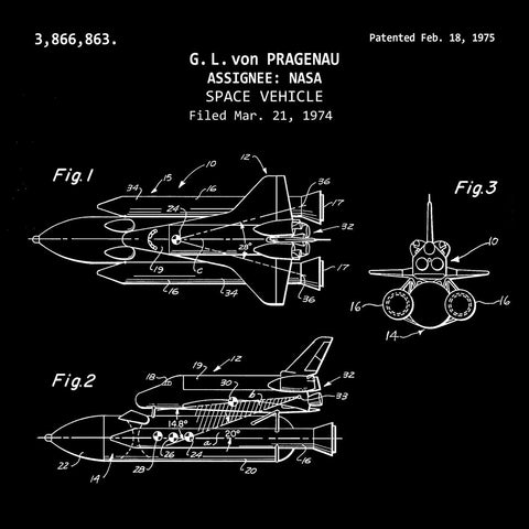 NASA Space Vehicle Shuttle (1975, G. L. von Pragenau) Desktop Patent Print1