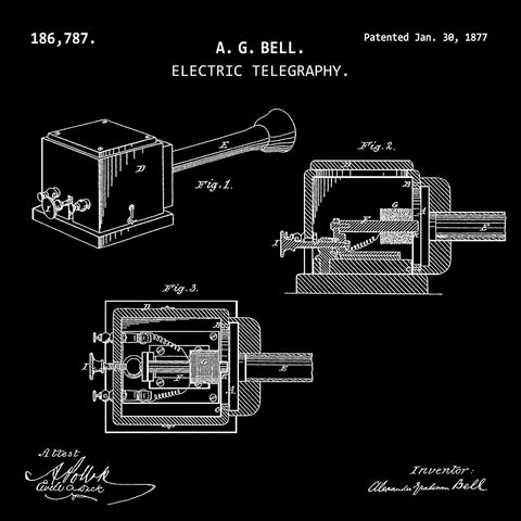 ELECTRIC TELEGRAPHY (1877, A. G. BELL) Patent Print