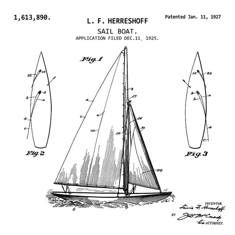 SAIL BOAT (1927, L. F. HERRESHOFF) Patent Print