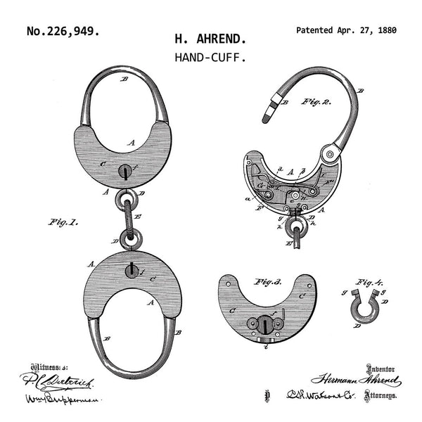 HAND-CUFF (1880, H. AHREND) Patent Print